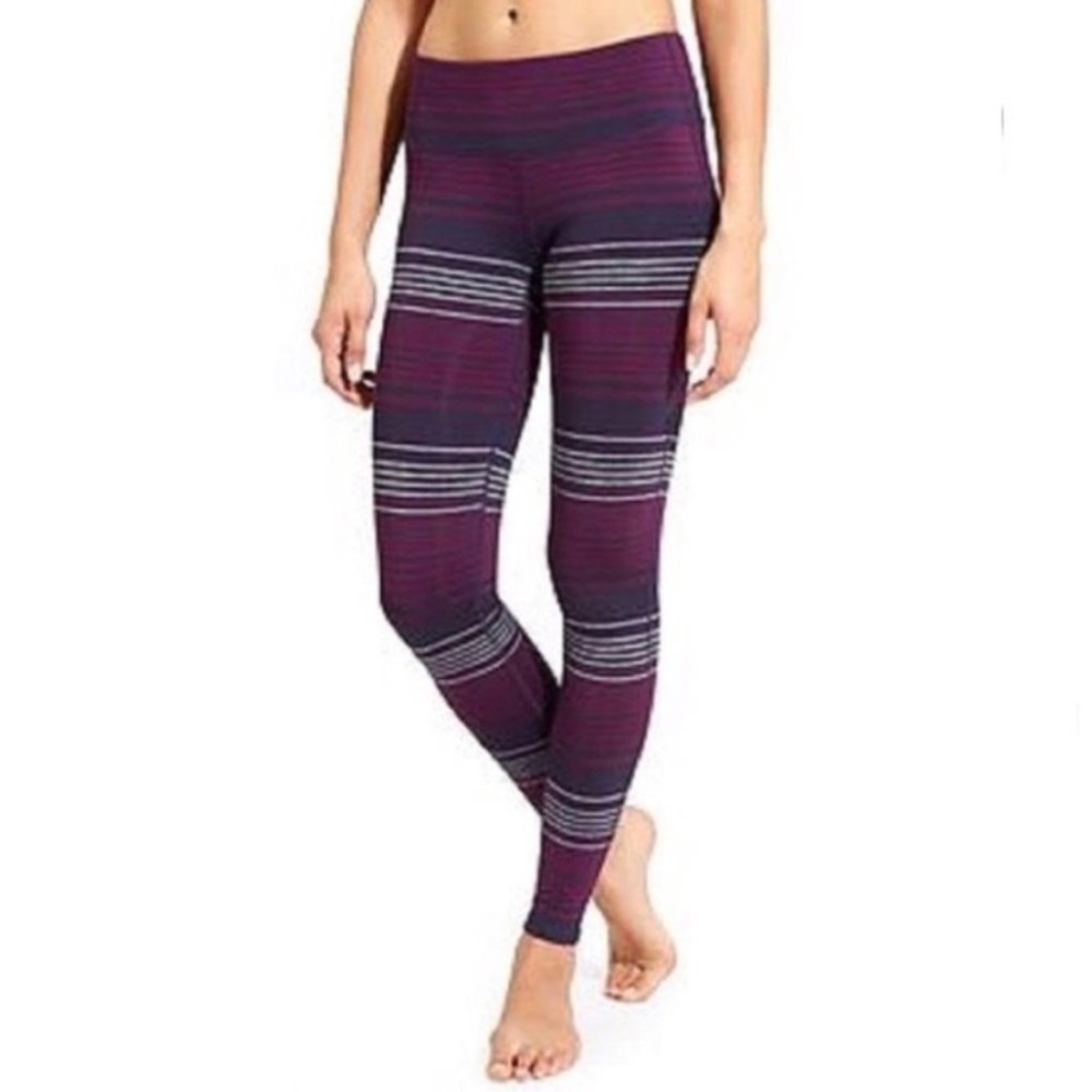 Athleta EUC XS Chaturanga Purple striped leggings